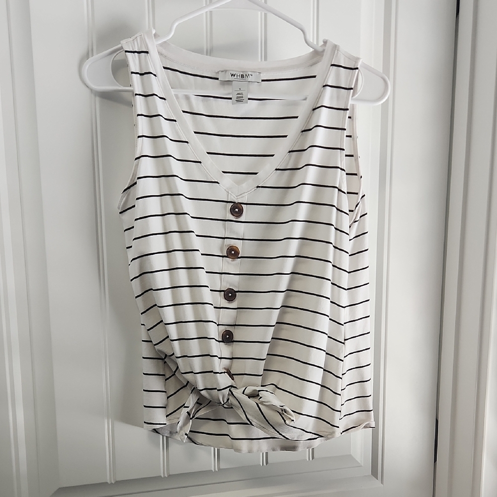 White House Black Market Striped Button Tank Top